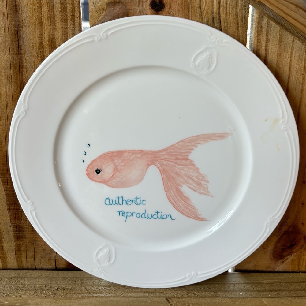 Wallace Bee Hand Painted Coral Pink Golfish Porcelain Plate 10 1/8”
